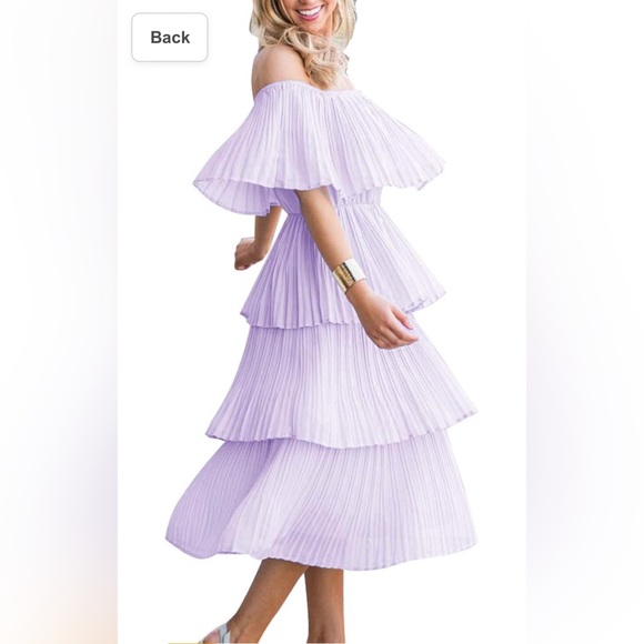 NWT ETCYY Women's Off The Shoulder Ruffles Loose Chiffon Midi Dress Size Large - Picture 2 of 10